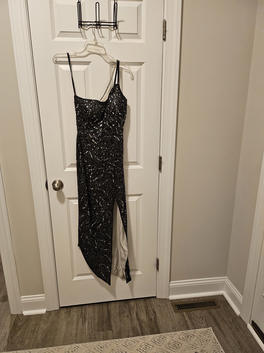 Precious Formals Black And Silver Sequin Dress.